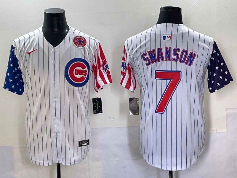 Men 2025 Chicago Cubs #7 Swanson White a generation of national flags Joint Name Nike MLB Jersey style 51->chicago cubs->MLB Jersey